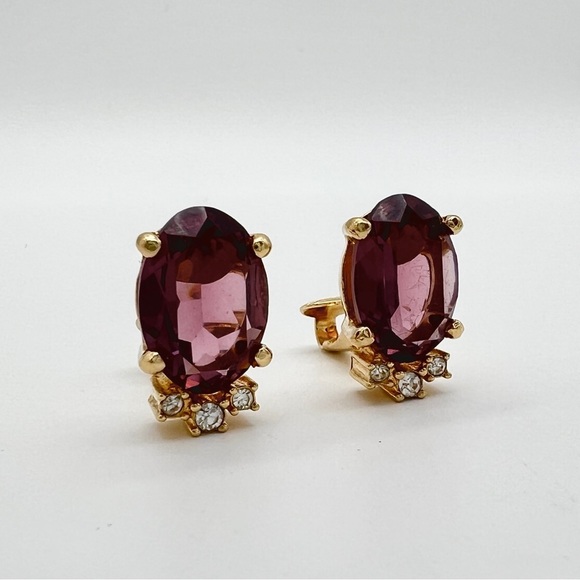 Christian Dior SIGNED Vintage Amethyst Clip Earrings - Picture 1 of 8